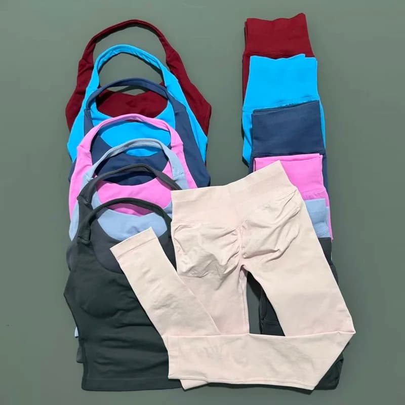 HISTELLO 2 Piece Yoga Set Women Seamless Padded Sports Crop Top Butt Lifting Leggings Stretch Breathable Suit Gym Workout Outfit