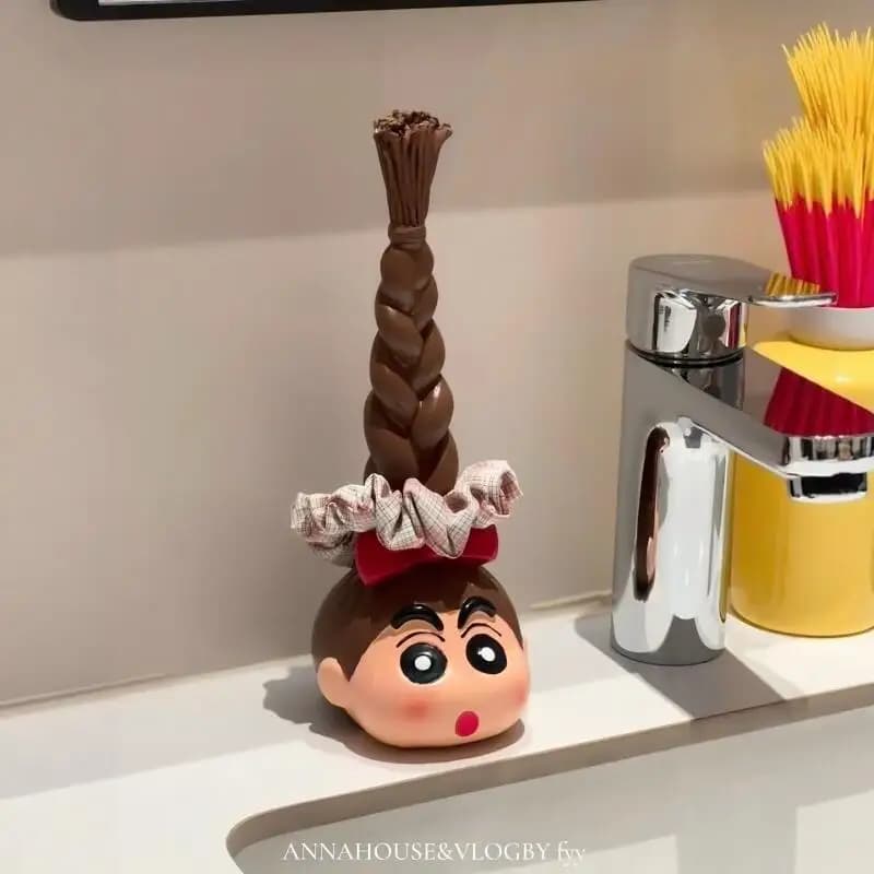 Kawaii Crayon Shin Chan Long Braid Hair Tie Storage Rack Cartoon Creativity Desktop Ornament Bathroom Accessories Rack Gift Toy