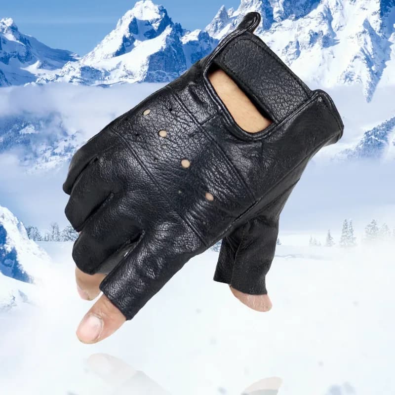 Guanti da uomo in morbida pelle, guanti da esterno, guida, moto e motociclista, guanti senza dita, guanti mezze dita, neri, 1 paio