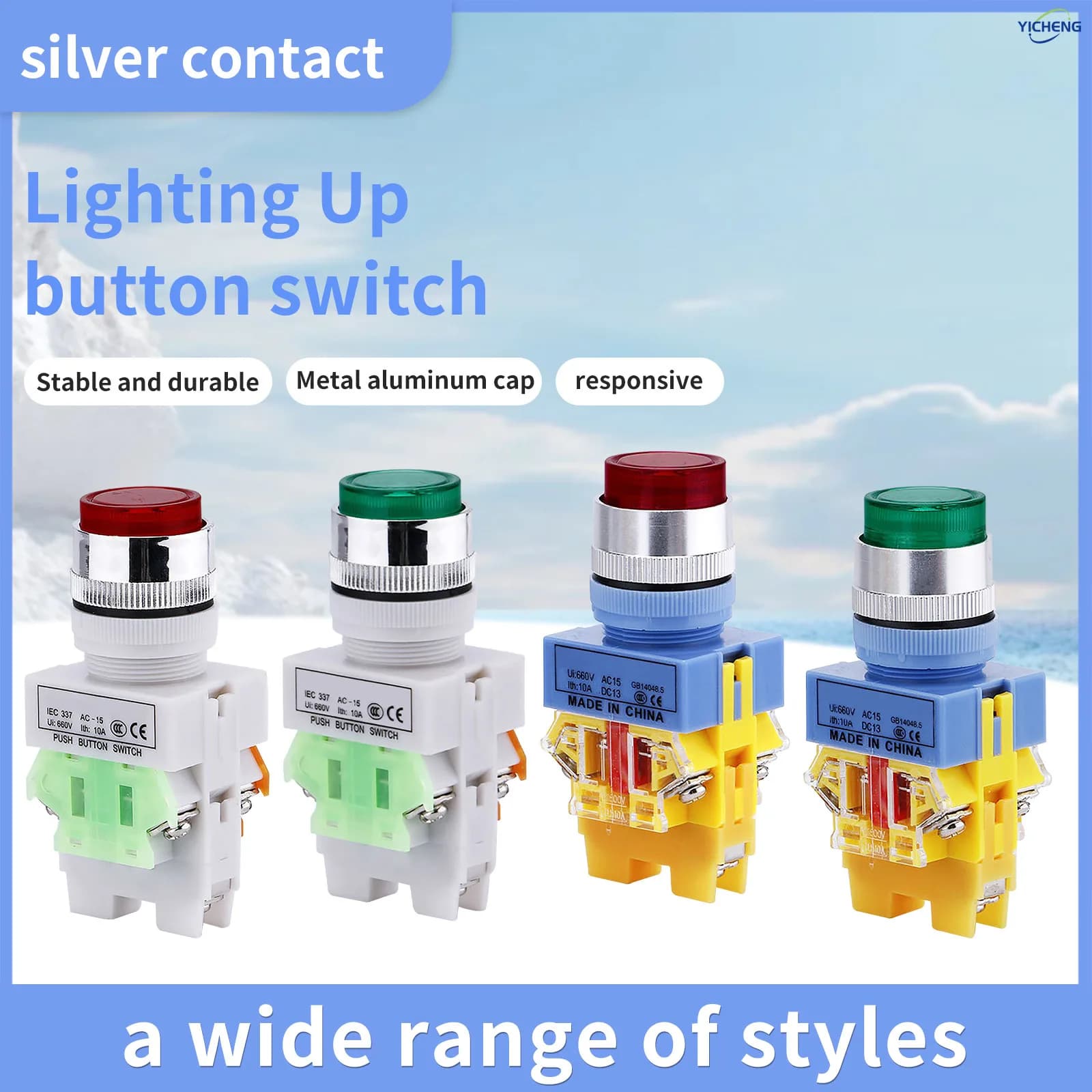 Interruttore a pulsante momentaneo/autobloccante da 22 mm, 10 pezzi, per il controllo dell'interruttore di accensione, luce LED 12V 24V 110V 220V 380V opzionale