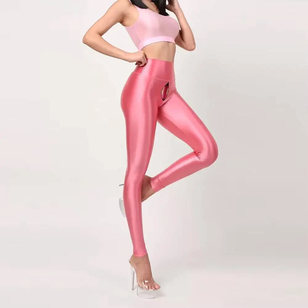 Leggings lucidi in raso trasparente attillati Sexy pantaloni sportivi da Yoga a vita alta in seta Leggings Plus Size pantaloni sportivi sottili da donna