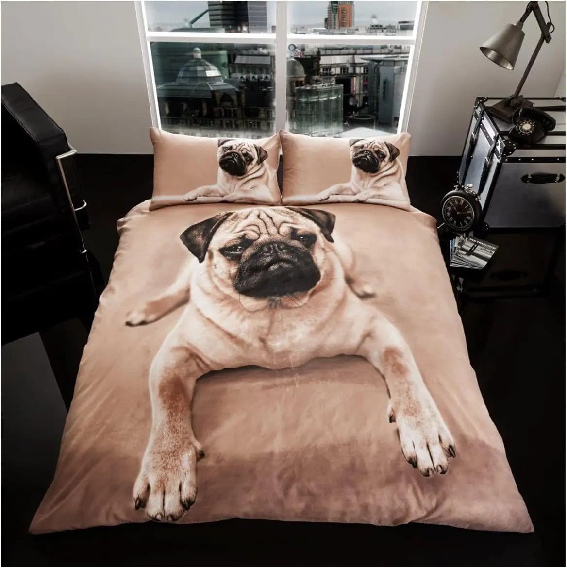 3D Wildlife Premium Duvet Cover Animal Printed Quilt Set & Luxury Polycotton Bedding, Single, Brown Pug