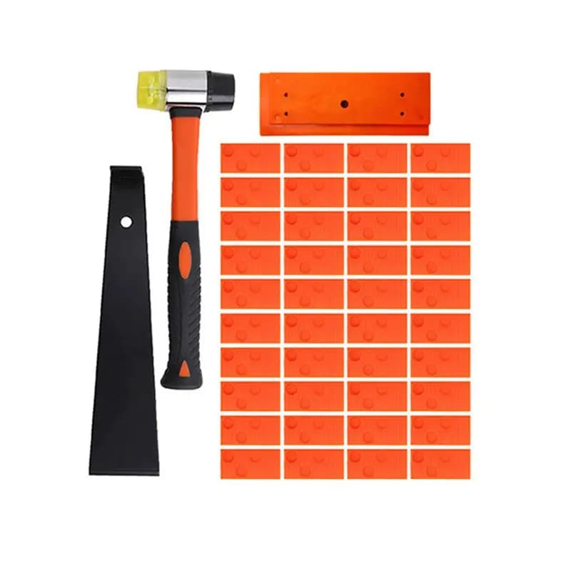 Kit di installazione per pavimenti in laminato e legno AA05, distanziatori, blocco di battitura, barra di trazione e martello con manico in fibra di vetro, 43 pezzi, facile da usare