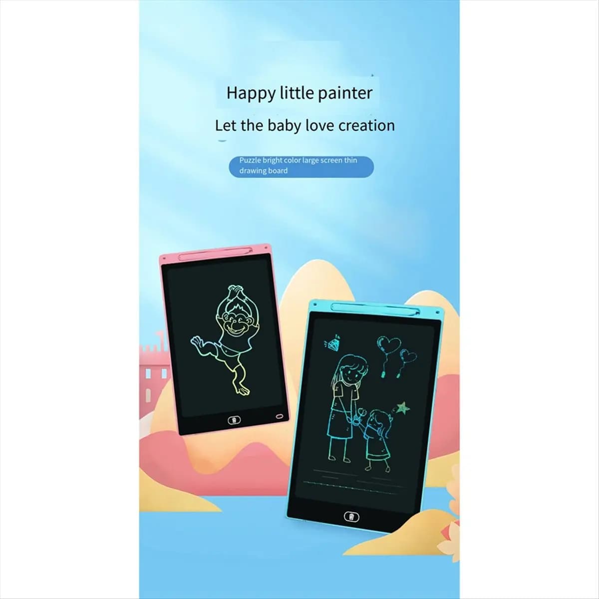 AS62 Tavoletta LCD da 10 Pollici per Disegno e Scrittura, Lavagna Colorata per Graffiti, Lavagna da Disegno per Bambini, Rosa
