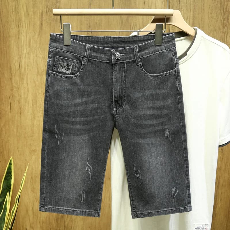 Slim Fit Stretch Denim Shorts Men's Summer Thin Five-Quarter Pants Trendy Brand Casual Wear Youth Popular Style Wear Resistant