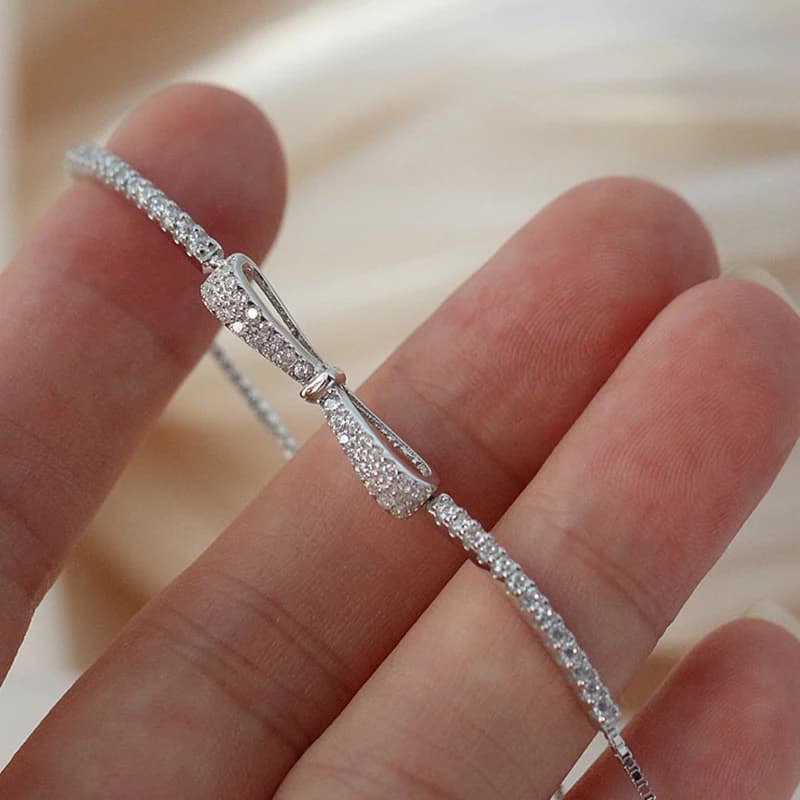 Bracciale con fiocco in micro zircone alla moda per le donne, matrimonio, compleanno, gioielli, ragazza, regalo sl105