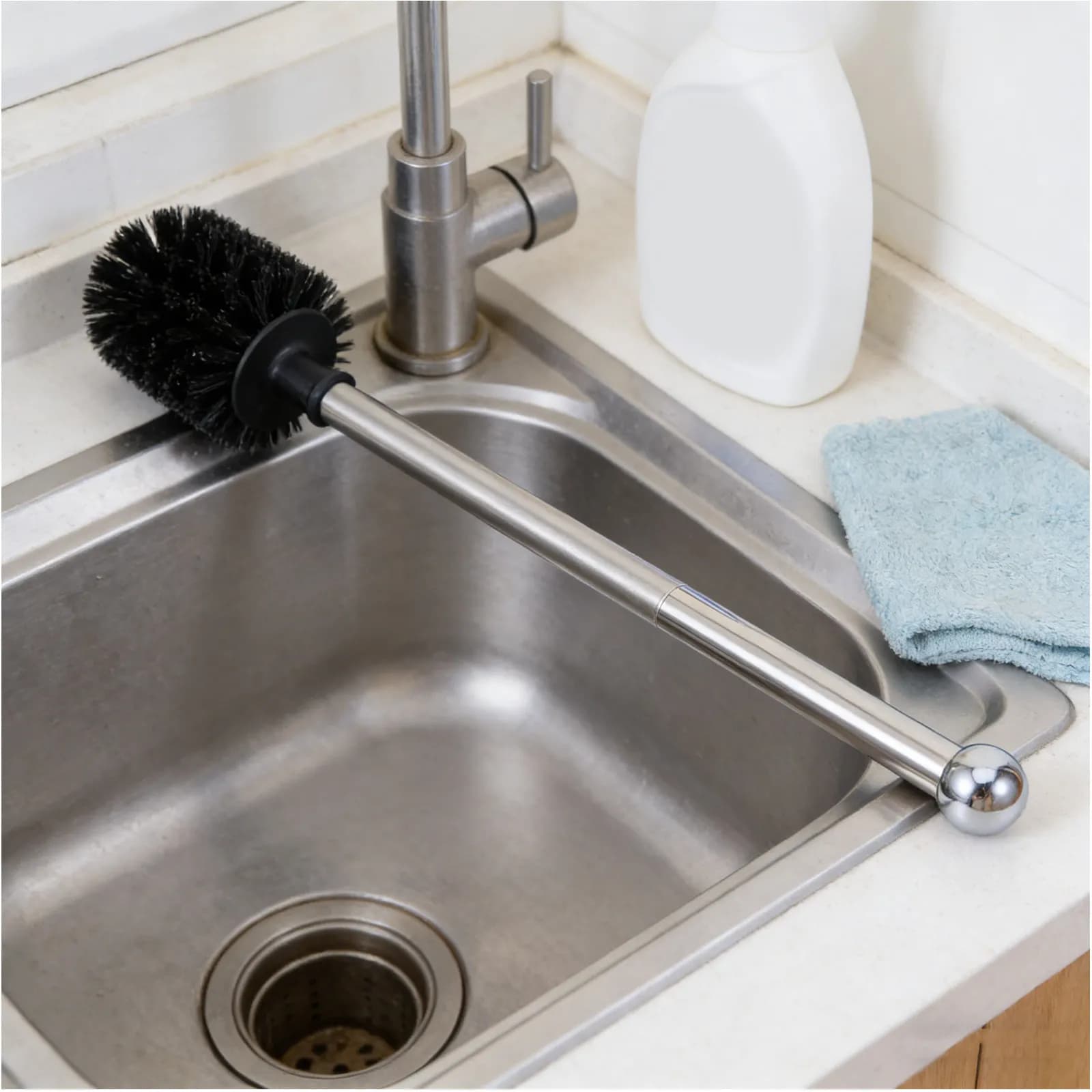 Set di Accessori per Spazzola WC con Manico in Acciaio Inox, Ricambio per Pulizia Bagno