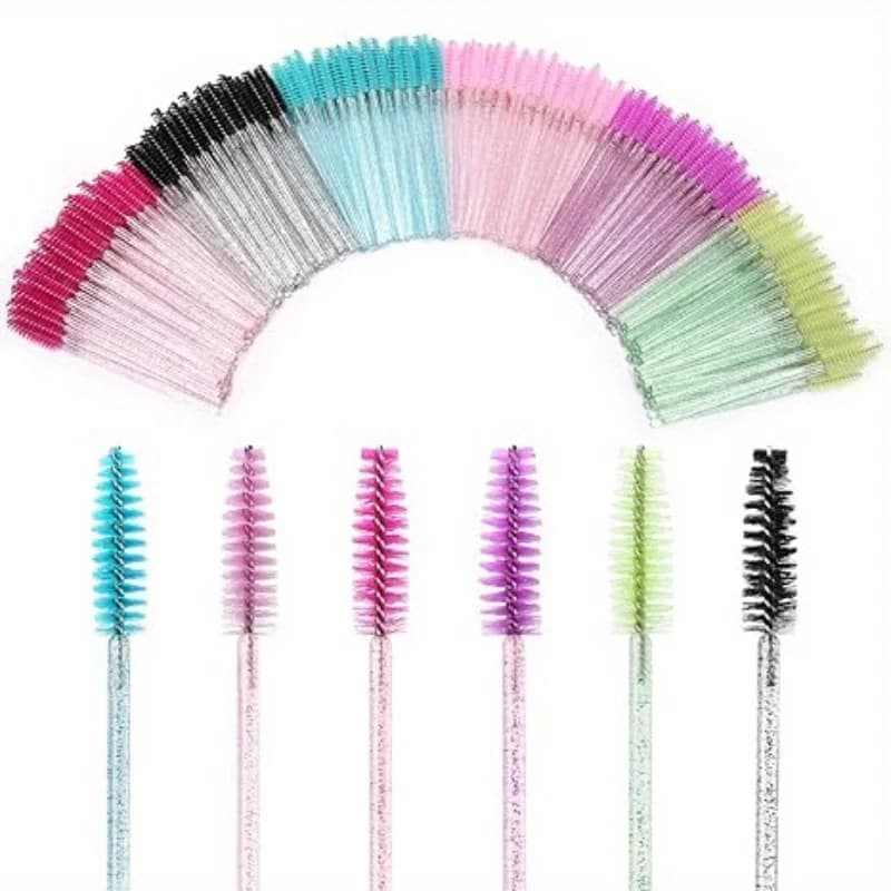 50 Pcs Disposable Crystal Eyelash brush Mascara Wands Applicator Diamond Eye Lash brushes Eyelash Extension women Makeup tools