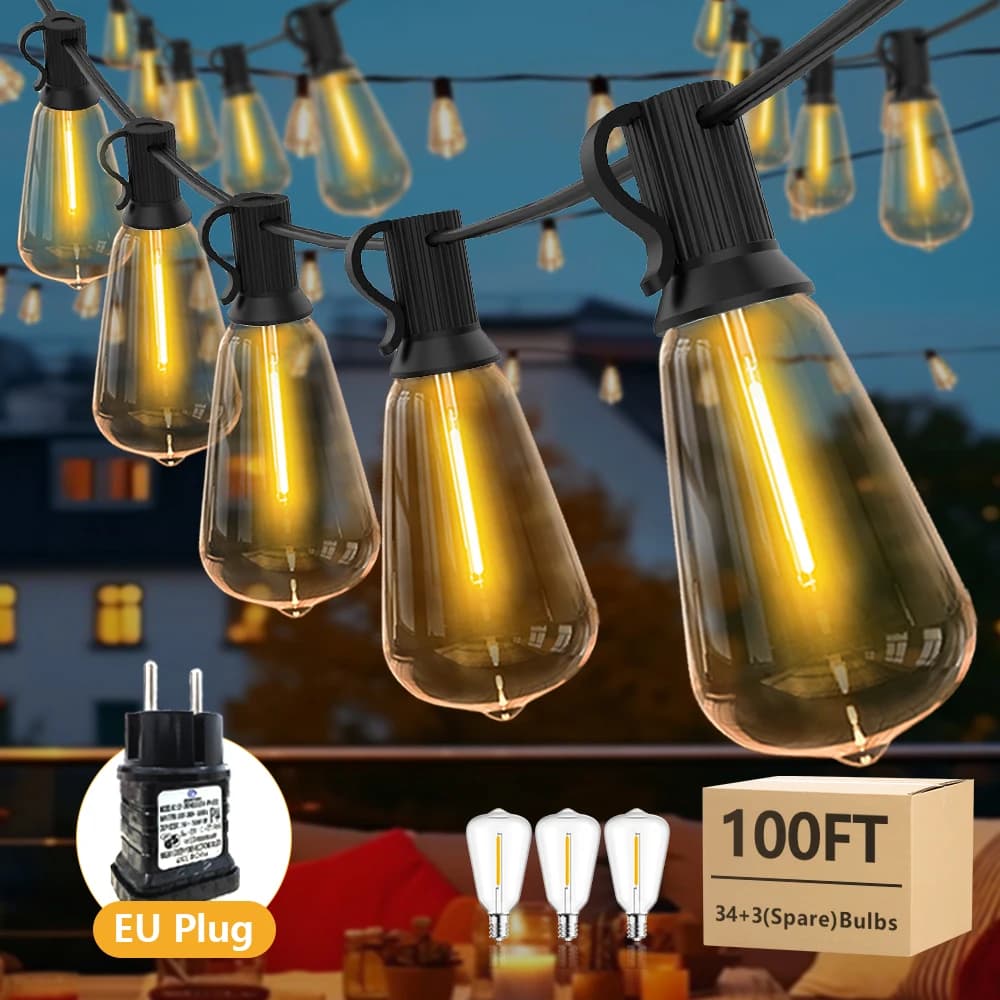 Luci a stringa LED ST38 da esterno 30.48/18.29/12.2/9.14/6.1m per giardino, matrimoni, ghirlande natalizie, luci da appendere per cortile