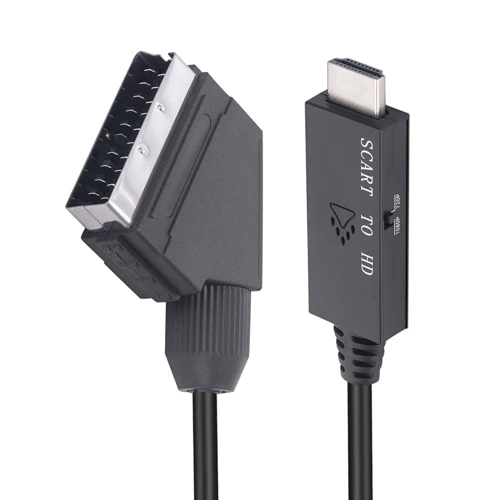 1m Audio Video Adapter from Scart to HDMI compatible, 1080P Video Converter, 5V DC Micro USB Cable, HDTV/DVD Accessories