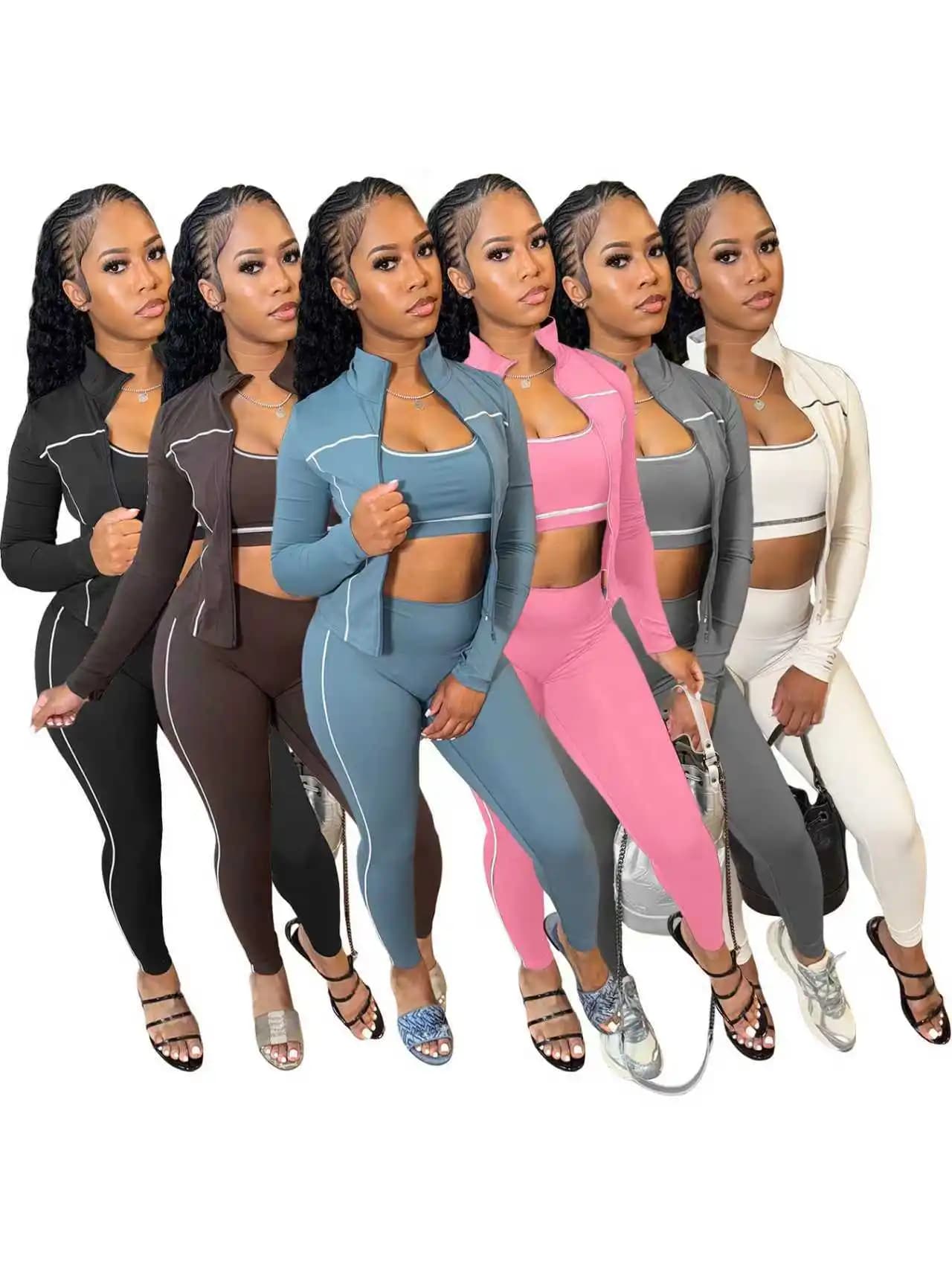 Women's Set Long Sleeve Jacket +vest + Long Pant Suits 2025 Autumn Active Sporty Tracksuit 3 Pieces Set Outfits