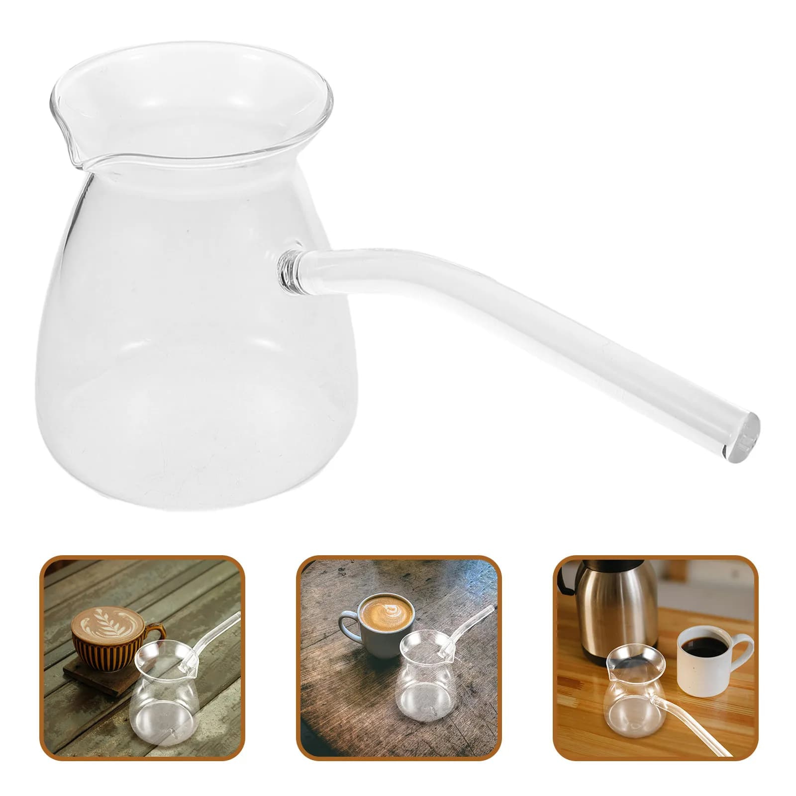 2Pcs Turkish Coffee Pot 450Ml Clear Heat Resistant Borosilicate Glass Simmer Pot Side Handle for Tea Brewing Milk Warming