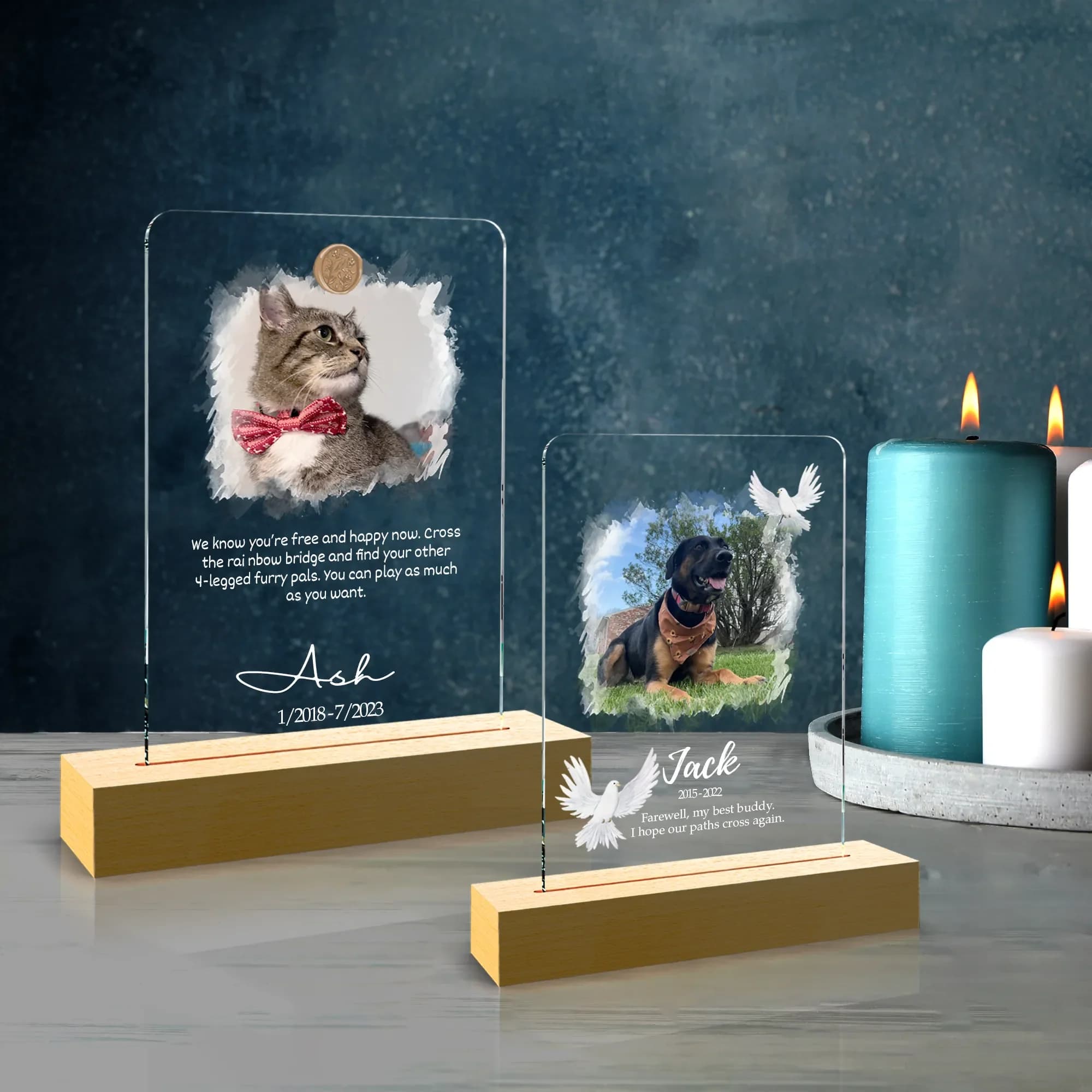 Testo fotografico personalizzato per animali domestici Cornice per collage di coppia Memoria amorevole personalizzata Targa per foto di cani e gatti Supporto in legno Regali commemorativi