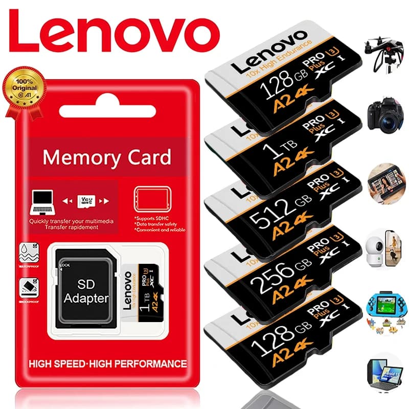 Lenovo High Capacity TF Cards SD Cards Memory Card Micro TF SD 512GB 64GB 1TB V30 A1 X-Ray Proof HD for Camera / Mobile / Drone