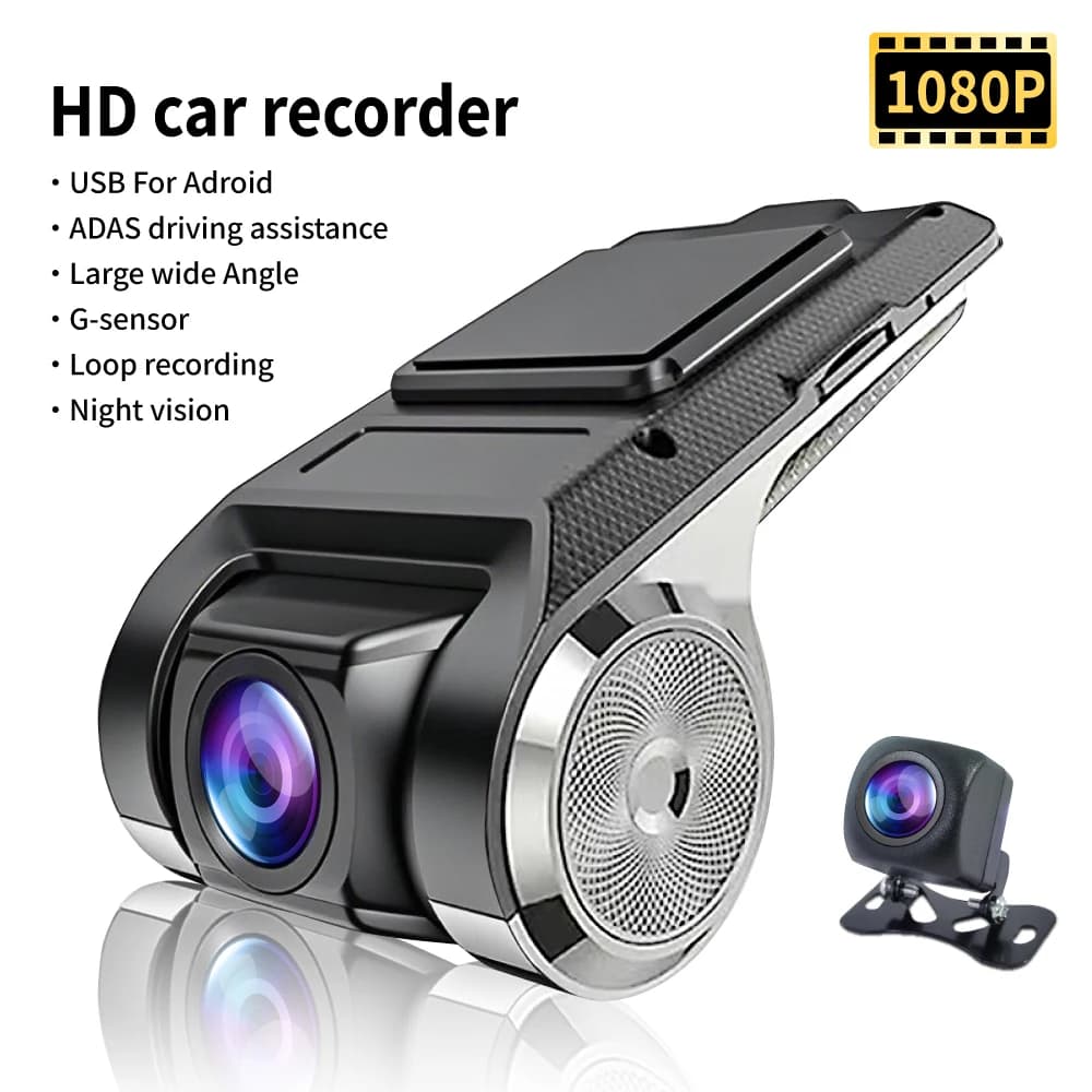 HD 1080 PDash Cam Car USB ADAS DVR Telecamera a doppio obiettivo Video speciale per lettore multimediale Android Registratore frontale Visione inversa