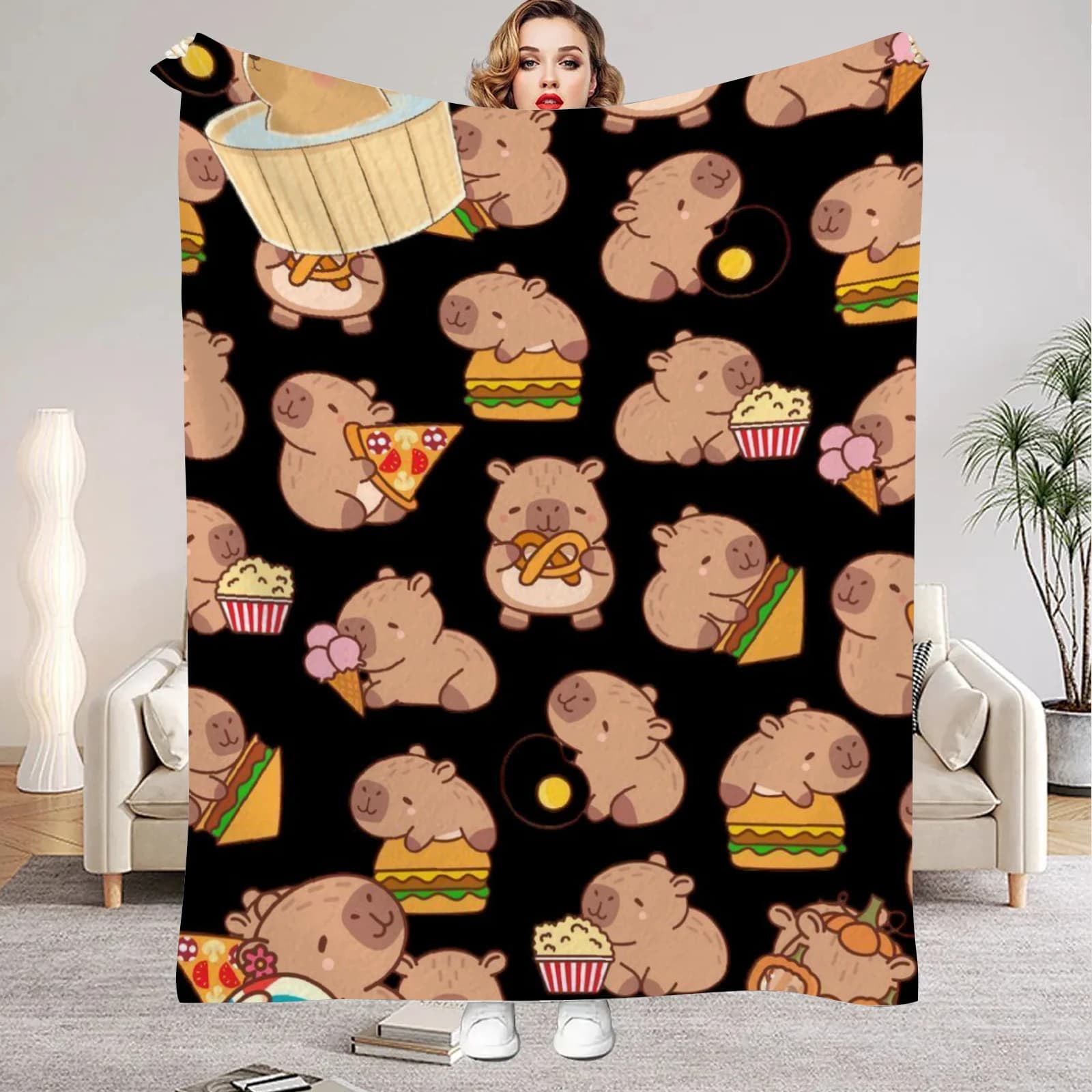 Coperta in Flanella con Stampa Digitale Stile Capibara, Coprimaterasso per Letti Familiari, Divani, Uffici, Campeggio all'Aperto