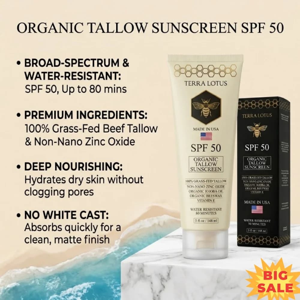 Organic Tallow Sunscreen SPF 50 Mineral Sunblock Waterproof Long Lasting Hydrating Sensitive Skin Cream