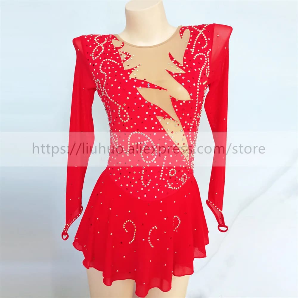LIUHUO Donne Aldult Ragazza Adolescente Personalizza Costume Concorso di Prestazioni Body Pattinaggio di Figura sul Ghiaccio Vestito da Ballo Rullo Rosso Moderno