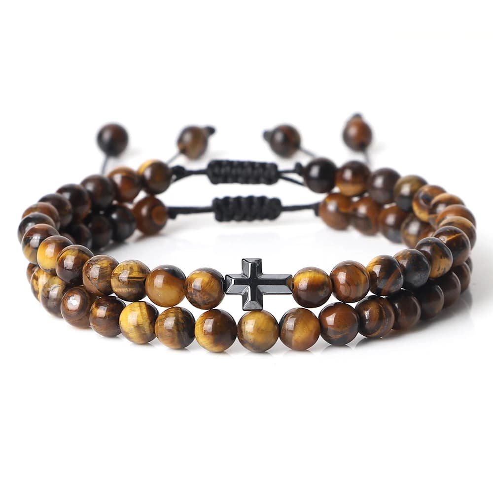 Coppie distanza perline braccialetto moda ematite croce occhio di tigre braccialetti di pietra fatti a mano Yoga preghiera gioielli Homme Bileklik