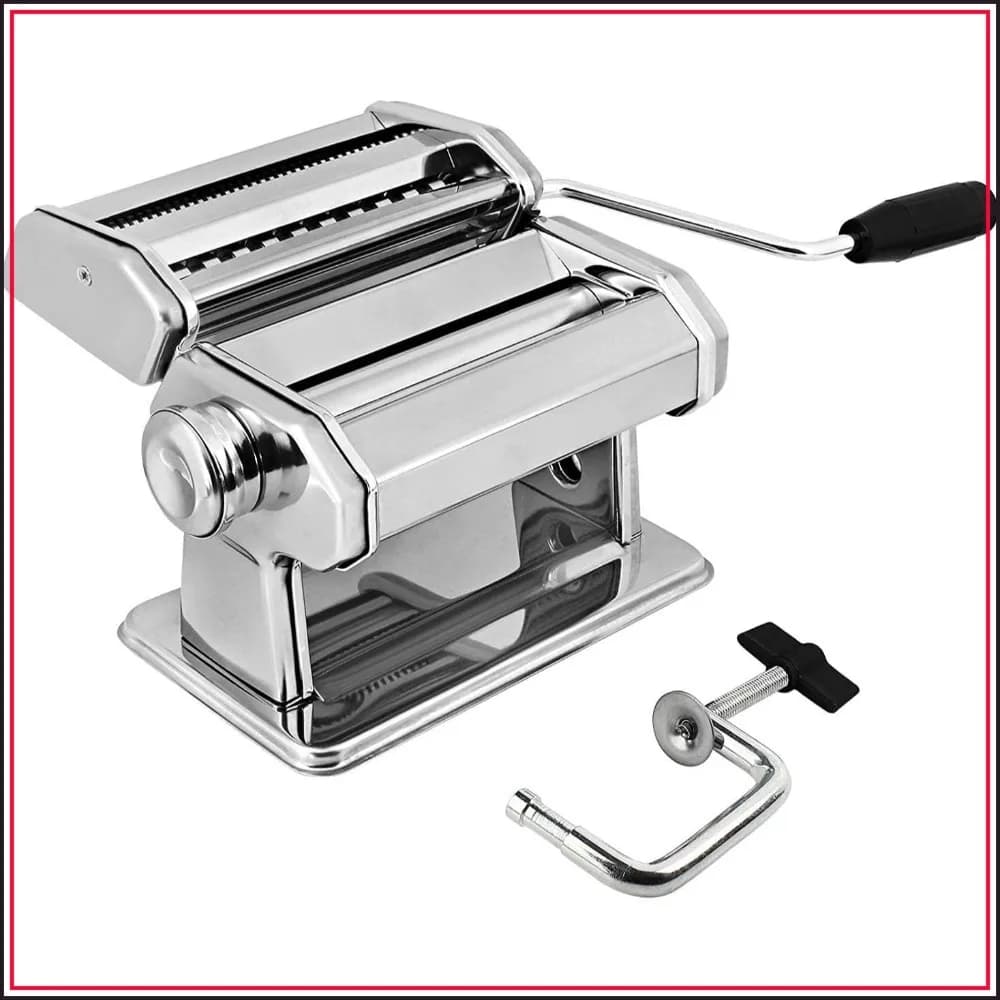 Stainless Steel Pasta Maker Machine, Adjustable Thickness, Manual, for Homemade Spaghetti Fettuccini Noodles Lasagna, with Removable Handle and Clamp
