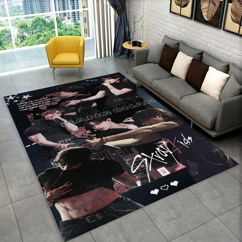 Tappeto antiscivolo Fashion Kpop Bang Chan Stray Kids per soggiorno, camera da letto, sala giochi, tappeto morbido per la casa, tappeto decorativo, regalo
