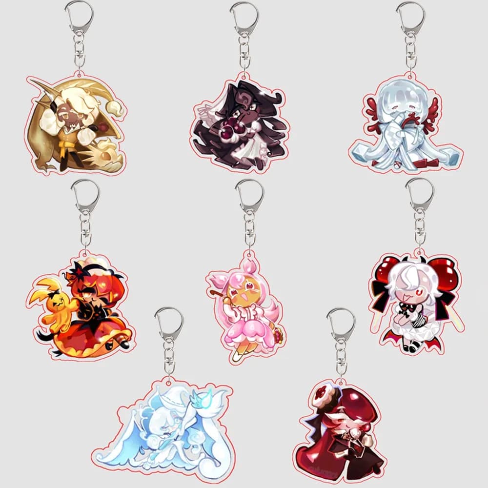 Portachiavi in acrilico e ciondolo per zaino a tema Game Cookie Run: Pure Vanilla, Candy Apple, Cherry Blosson, Agar Eternal, Sugar Shadow, Milk