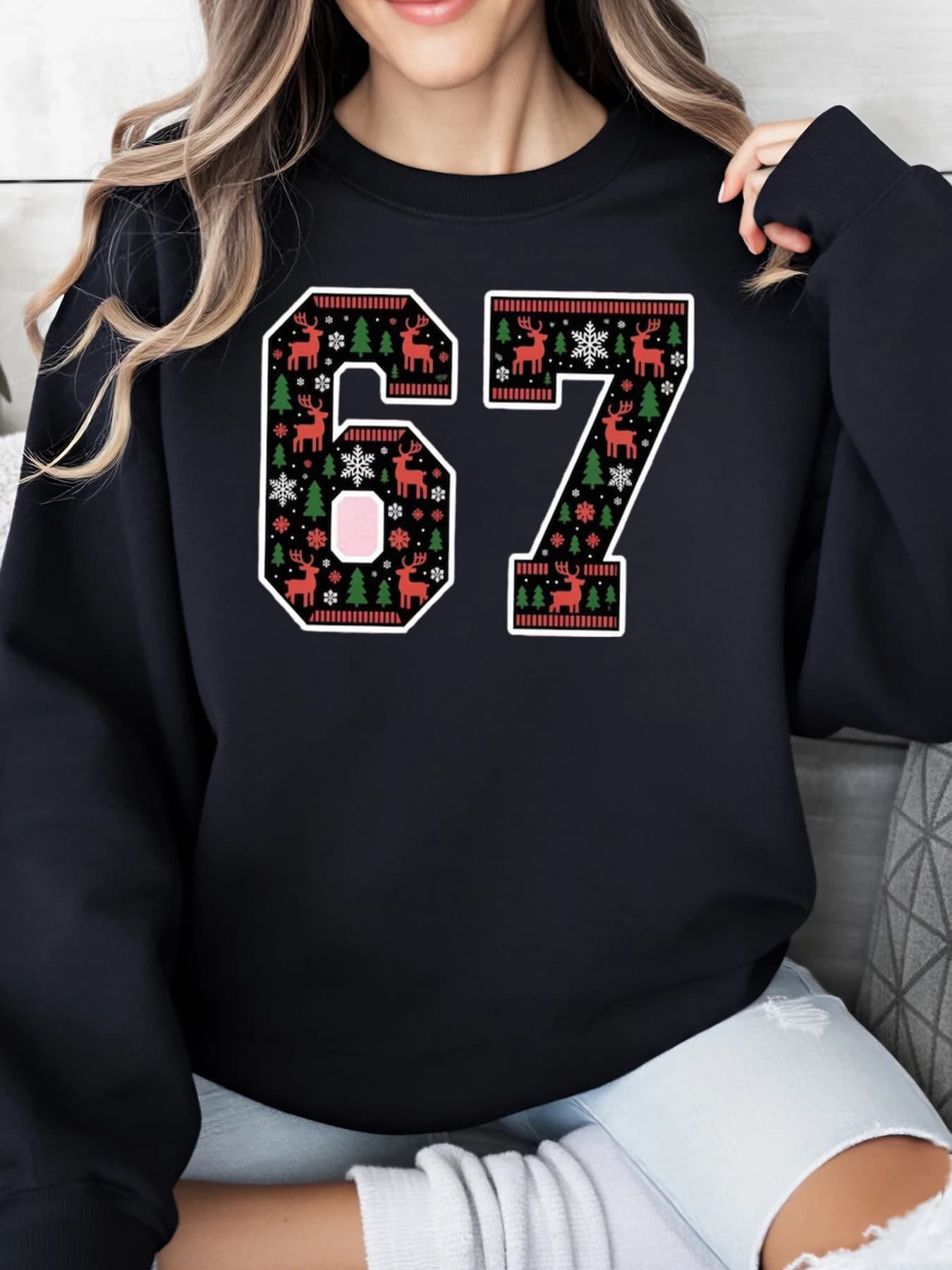 Model Christmas Tree 67 Women's Christmas Sweatshirt Casual Clothing Full festive Black Plus Sizes