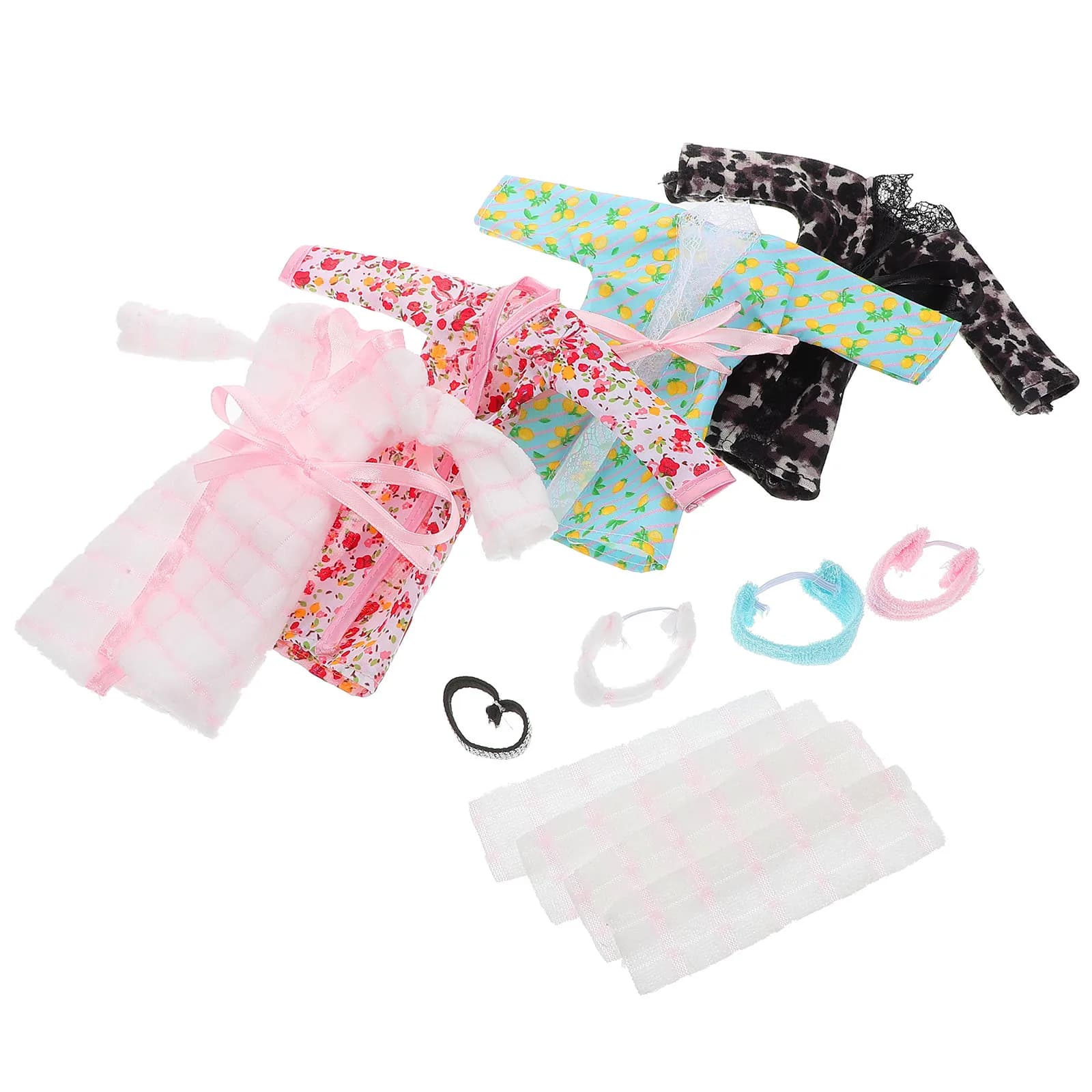 4Sets Girls Mini Sleepwear Pajamas Bathrobes Bath Towel Headband Set Nightwear Dress Up Playset Bathrobe Set