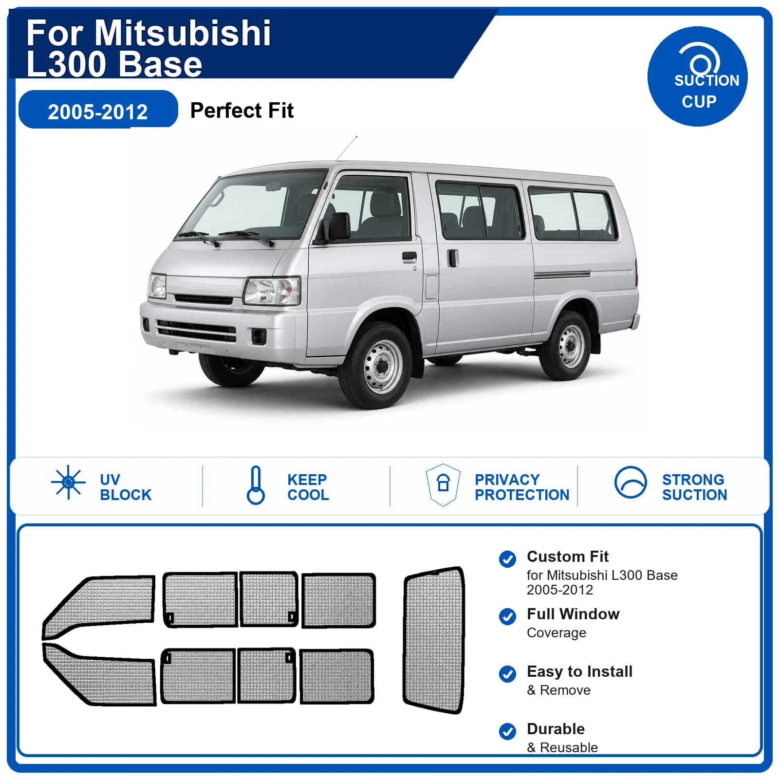 For Mitsubishi L300 Base 2005-2012 Custom Full Set Windshield Sun Shade Aluminum Foil Heat Insulation Anti UV Foldable