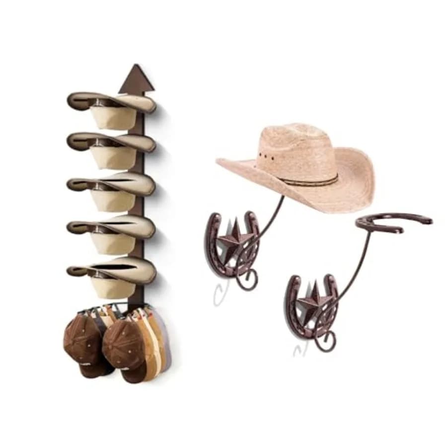 Porta Cappelli da Cowboy da Parete in Legno Massello, Design a Freccia, 6 Pezzi, Confezione da 2, Appendi Cappelli, Decorazione Murale Western, Porta Ferri di Cavallo