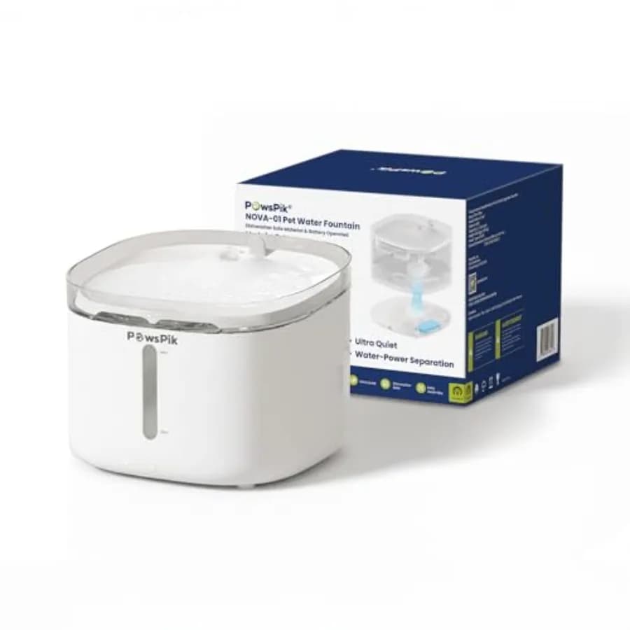 Fontanella d'acqua wireless per gatti, per uso interno, in plastica ABS bianca, con sensore di movimento e flusso continuo, design ricaricabile senza fili.