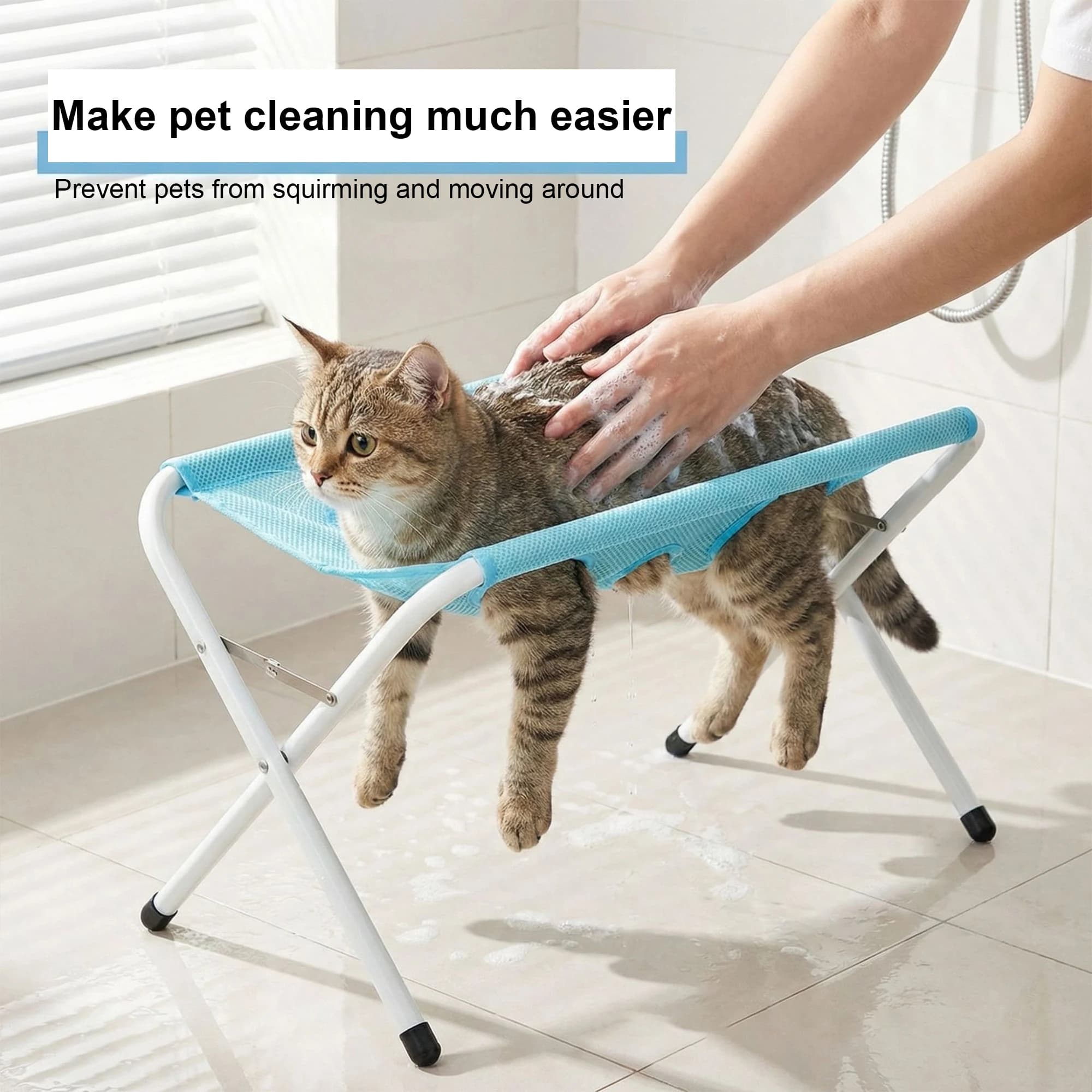 Folding Pet Grooming Table for Cat Small Dog Foldable Mesh Pet Bathing Stand Anti‑Slip Portable Pet Washing Trimming Desk for Ho