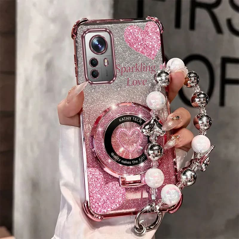 Pearl Strap Lanyard Glitter Beautiful Love Phone Holder Case For Xiaomi Mi 12 12s Pro 12x 13 14 14T 15 Pro Anti-knock Back Cover