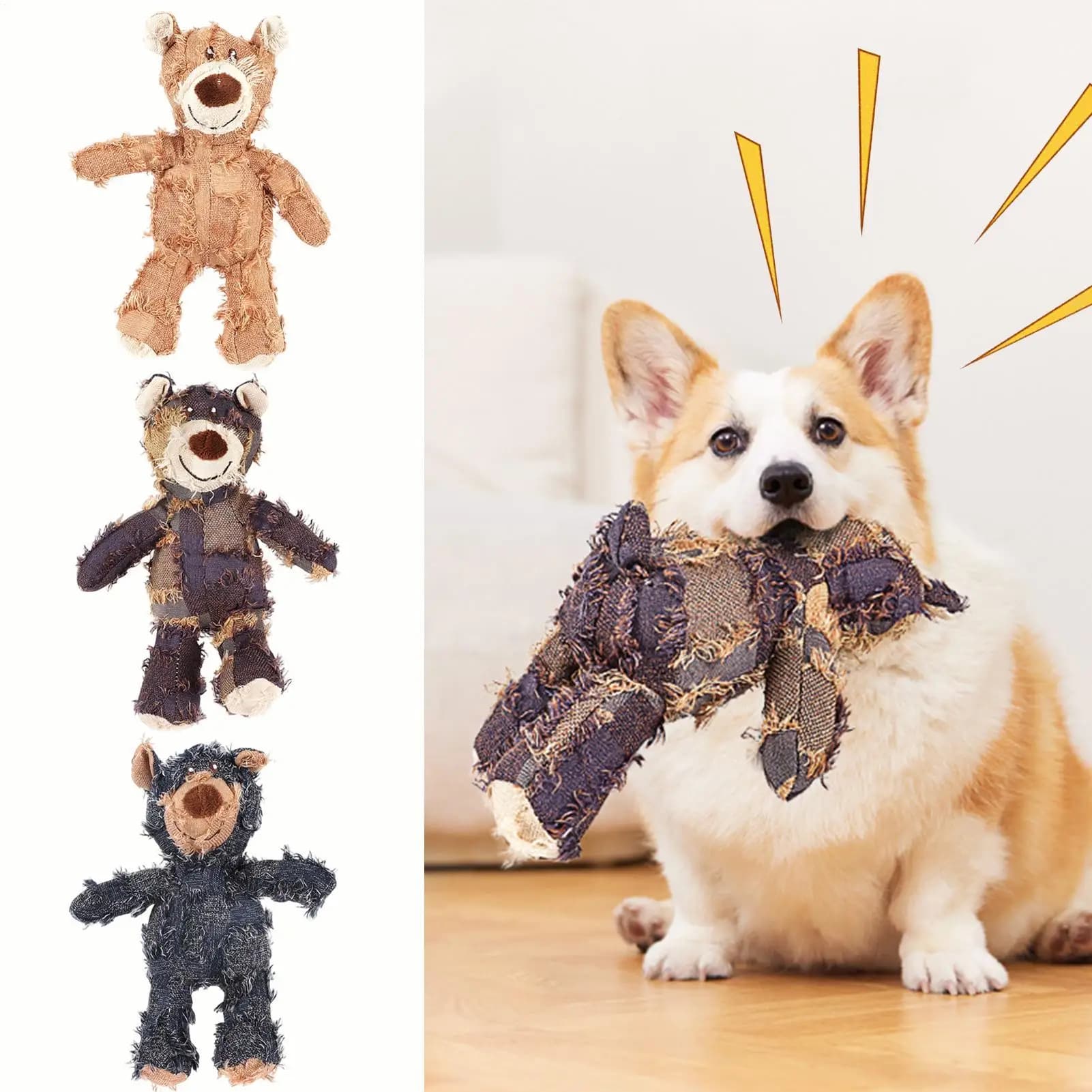 Giocattolo per Cani Infrangibile a Forma di Orso, Interattivo e Stimolante, con Suono, Peluche Resistente per Cuccioli in Fase di Dentizione