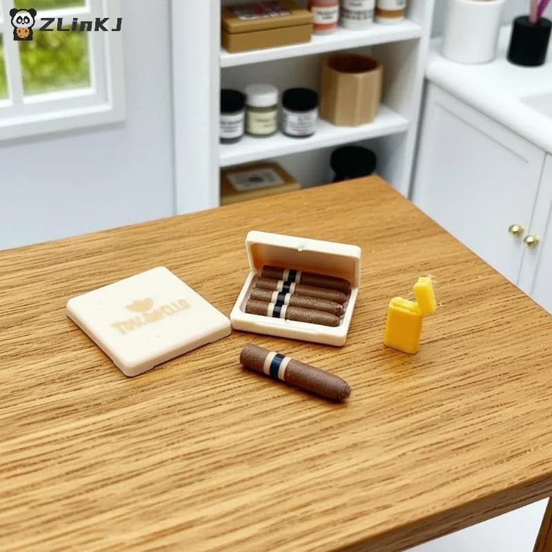 ▶1 Set 1/12 Dollhouse Simulation Cigar Kit Model Pretend Play Toys Mini Cigarette Ornament Dolls House Decor Accessories