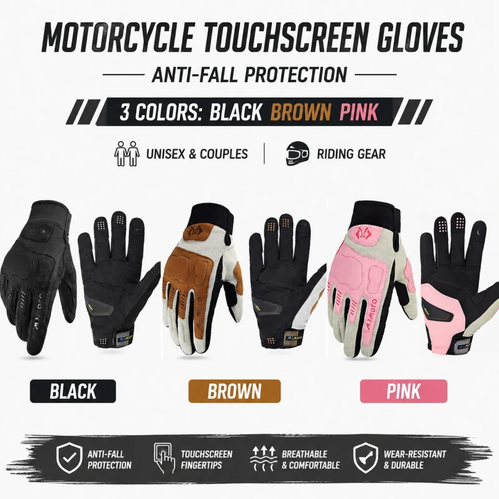 2026 MJ-G04 Touch Screen Motorcycle Gloves Breathable Anti-Slip Shockproof Cycling Gloves for Men Women