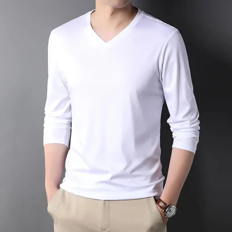 Stylish 2023 V-Neck Long Sleeve Henley Undershirt Korean Style Men's Spring Autumn Tee Clothing T Shirt for Men Shirt Male