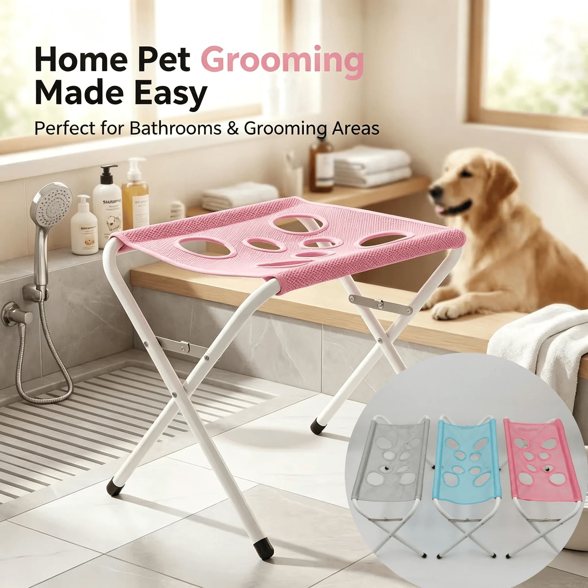 Folding Pet Grooming Stand Portable Breathable Mesh Pet Bath Table for Small Dogs Cats Home Grooming