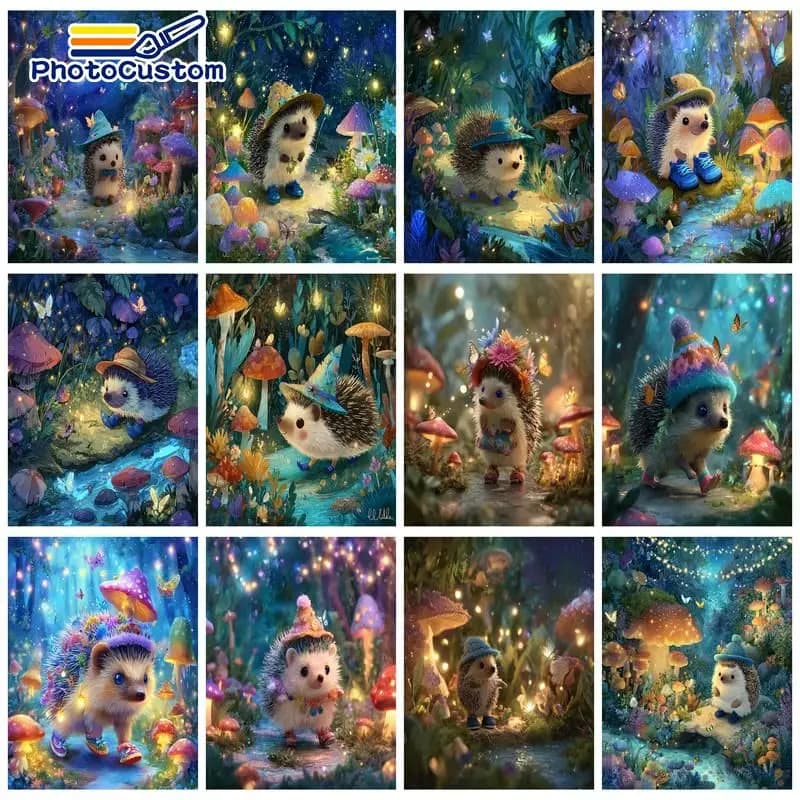 PhotoCustom Hedgehog Paint By Numbers For Adults Picture Drawing Animal Acrylic Paint Acrylic paints Markers By Numbers