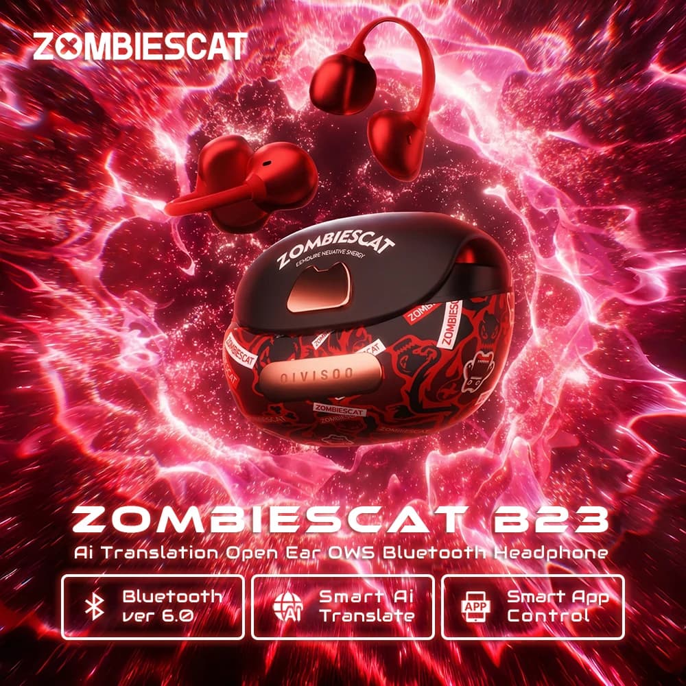 Cuffie Bluetooth 6.0 con Clip per Orecchio Zombi Cat B23 Graffiti OWS, Auricolari Wireless TWS con Traduzione AI in Tempo Reale e APP