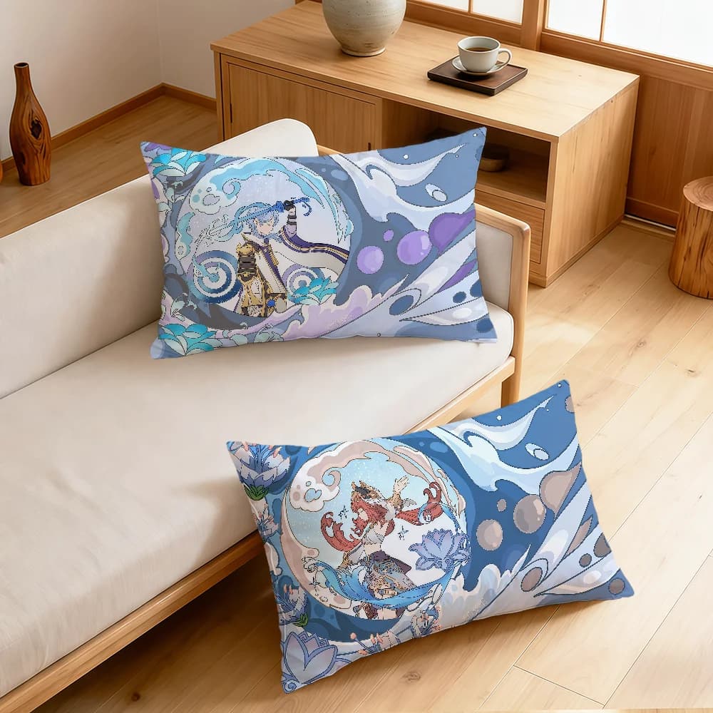 genshin impact game cute chibi cushion cover Rectangle Pillowcover Home Sofa living Room Dorm bedside hogar Pillowcase gift