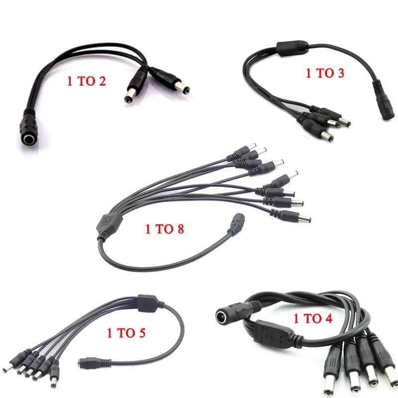 2.1*5.5mm 1 Female to 2 3 4 5 8 Male DC Power Splitter Cable for CCTV Security Camera Accessories Power Adapter 12V