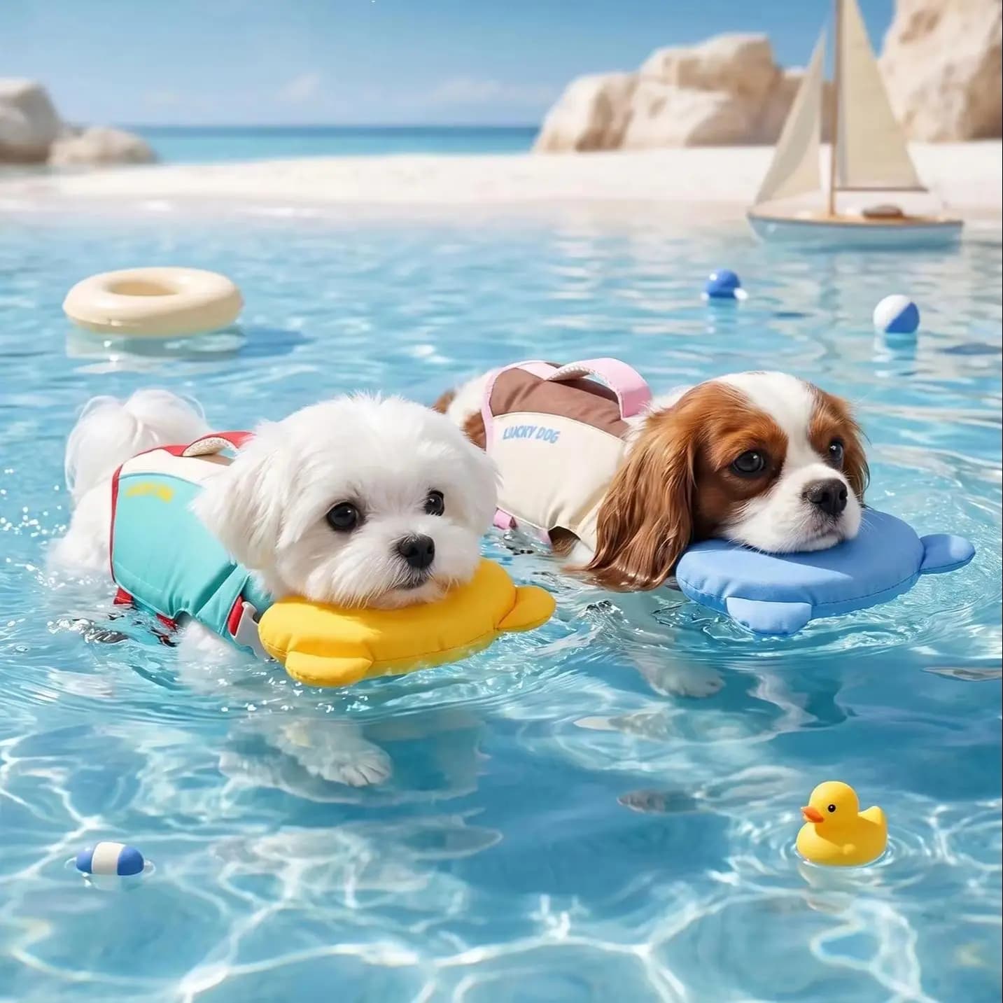 Cute Bear Neck Support Dog Lifejacket Strong Buoyancy Dog Swimming Suit Waterproof Thick Sponge Pad Pet Life Vest Pool Boating