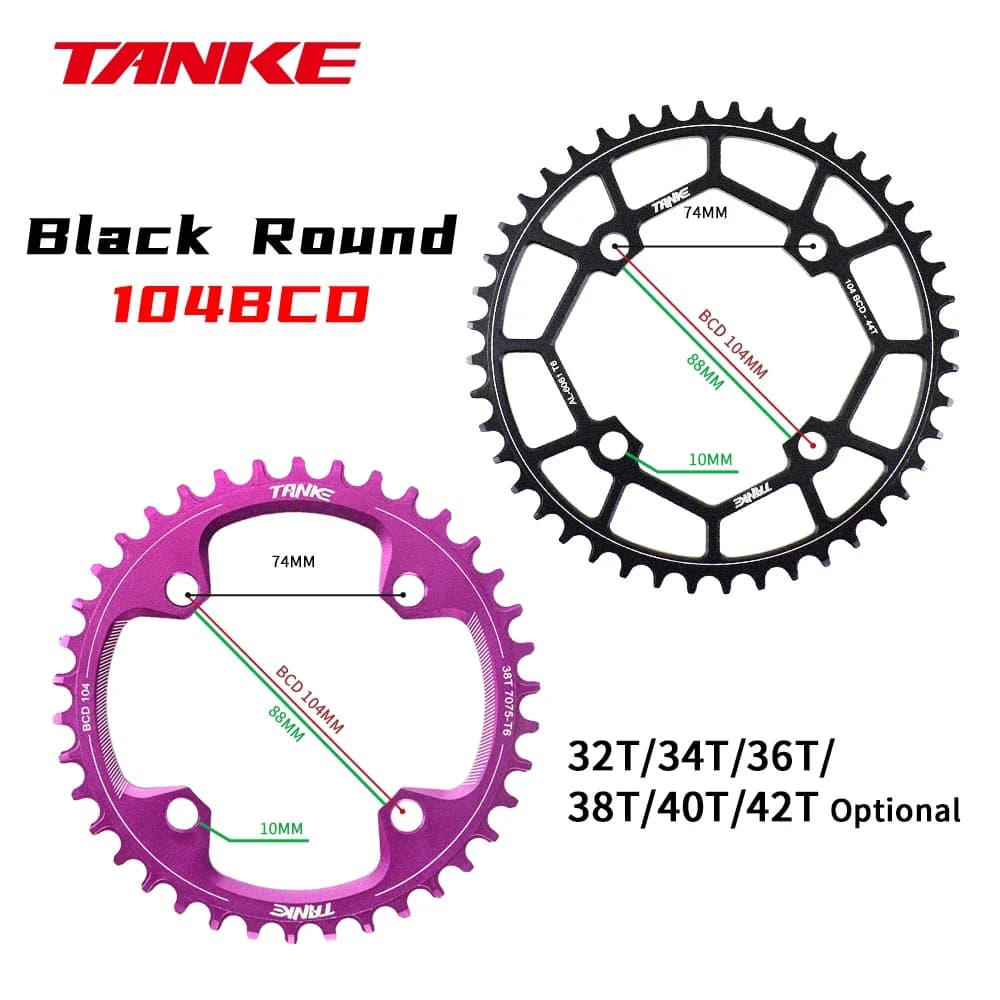TANKE 104BCD MTB Corona Rotonda Stretta Larga Ultraleggera Mountain Bike 32T 34T 36T 38T 40T 42T 44T Guarnitura Dente Singolo Disco