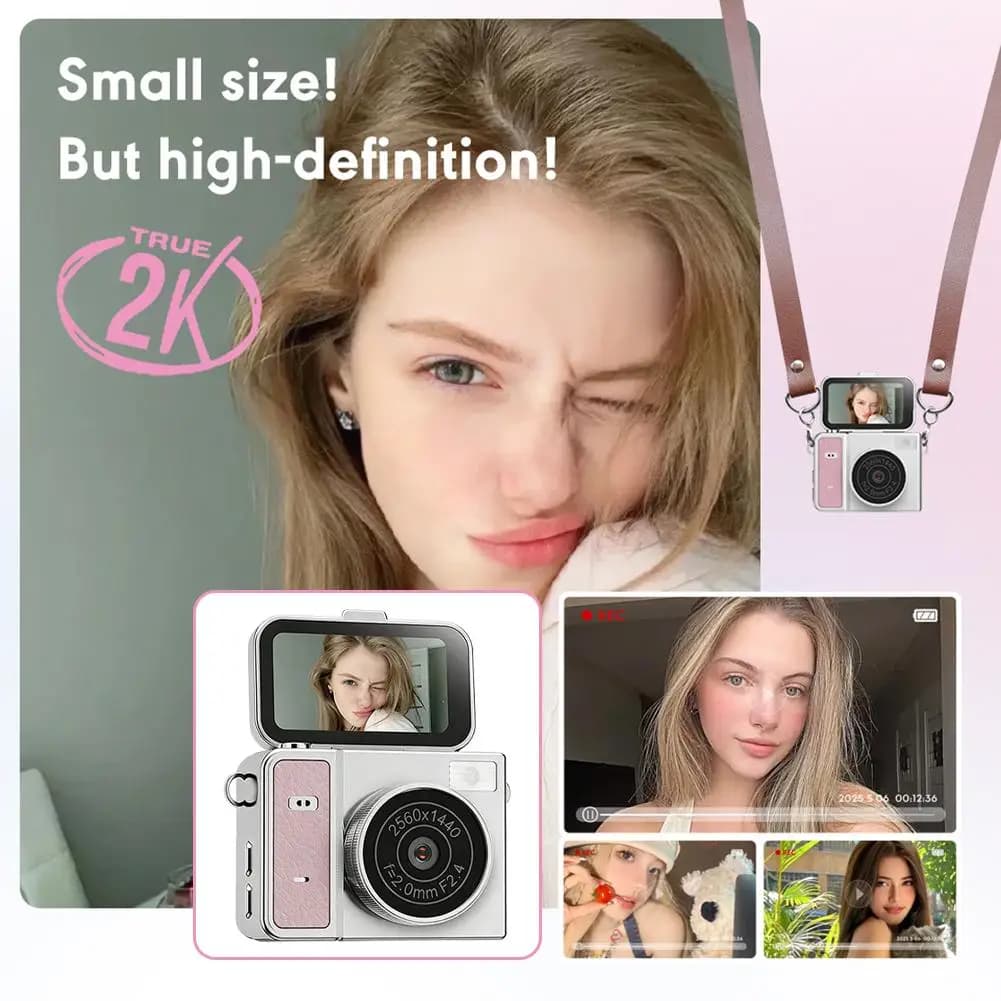 Mini fotocamera digitale retrò HD con schermo ribaltabile, per selfie, foto, video, vlog, per studenti, uso quotidiano, fotocamera a scheda, elettronica.