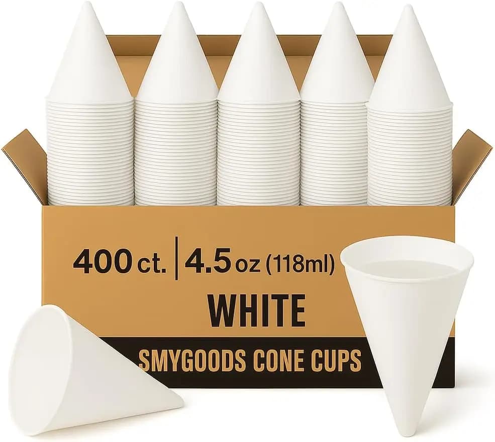 Bicchieri di Carta Bianchi Monouso a Forma di Cono (Confezione da 400 - 4,5 oz) Ecologici, Anti-perdita, Ideali per Eventi, Dispenser d'Acqua, Idratazione Rapida