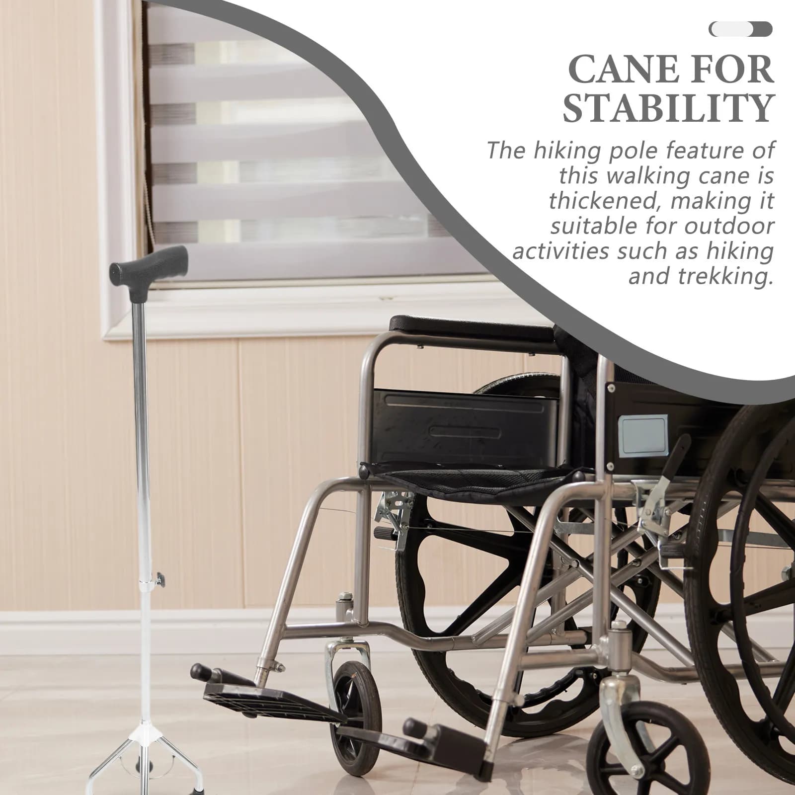 Adjustable and Stable Ergonomic Walk Stick with Four Legs and Anti-slip Base for Hiking, Trekking, Camping and Travel