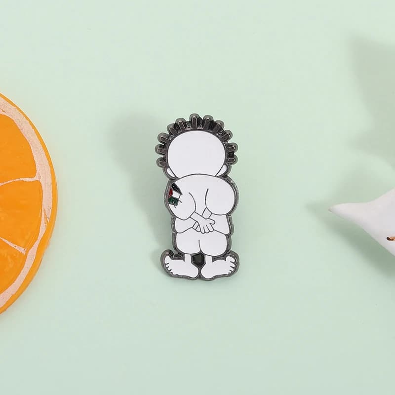 White Cartoon Enamel Pin Character Silhouette Brooch Lapel Bald Head Backpack Badge Fashion Jewelry Accessories