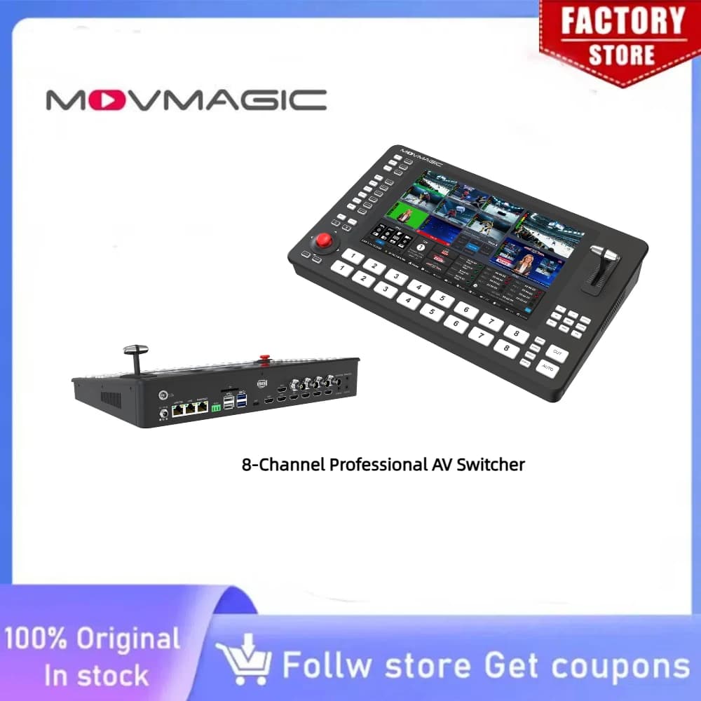 MOVMAGIC M8 4K Mixer Professional 8-channel video with 10.1" HDMI&3G-SDI/NDI ISO recording for Live Streaming and Conferences