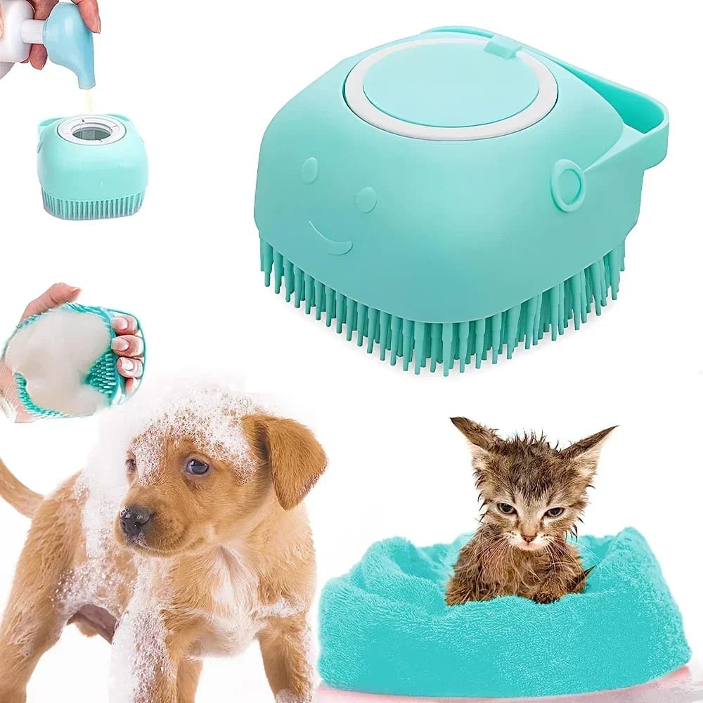 Spazzola da doccia in silicone per cani e gatti, dispenser per shampoo per animali domestici, massaggiatore, spazzola da bagno, bagno, lavaggio per cuccioli, spazzola per toelettatura, accessori per cani